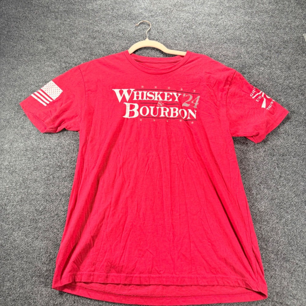 Grunt Style Whiskey & Bourbon 24 T Shirt Patriotic USA Flag Red Large Men
